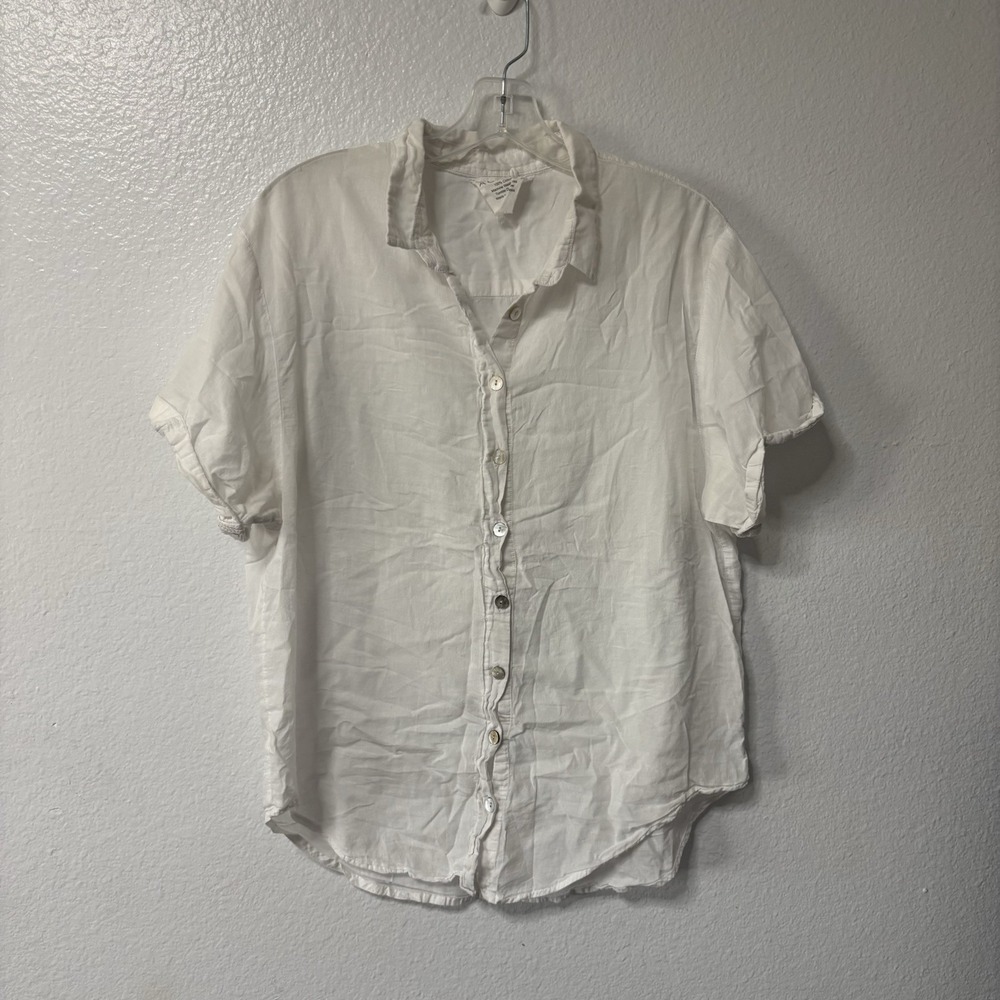 Acacia 100% Cotton White Button Down Coverup Medium Quiet Luxury